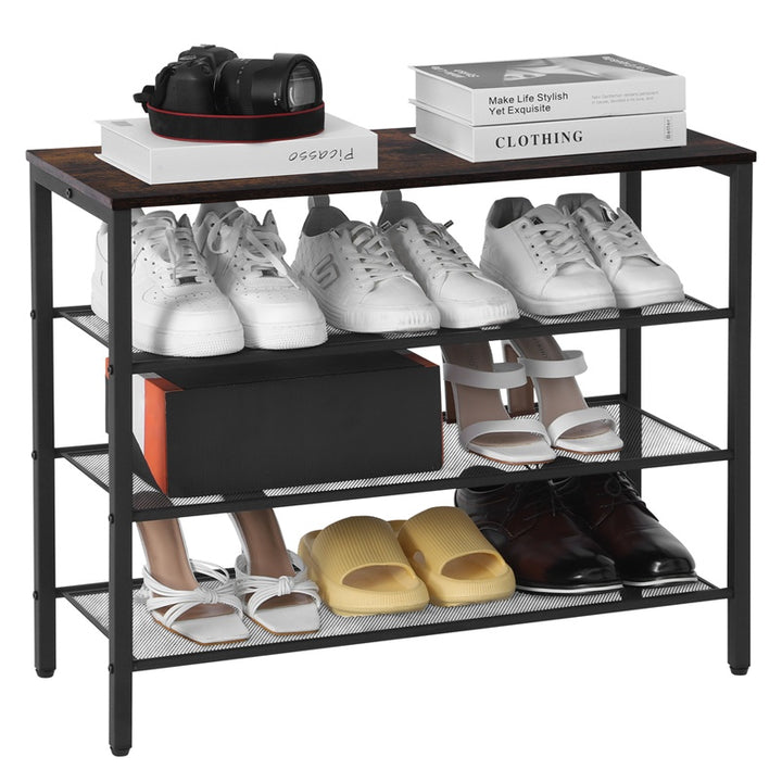 4-tier Shoe Rack Wooden Rustic Foyer Shoe Rack With Coat Hook, Suitable For The Steel Frame - Golden Treasures  # #