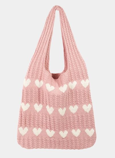 Fame Contrast Heart Crochet Tote Bag - Golden Treasures  # #