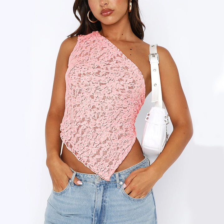 Ins Lace Backless Top Summer Waistless Sloped Neck Vest Streetwear