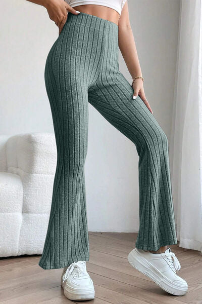 Basic Bae Full Size Ribbed High Waist Flare Pants - Golden Treasures  # #