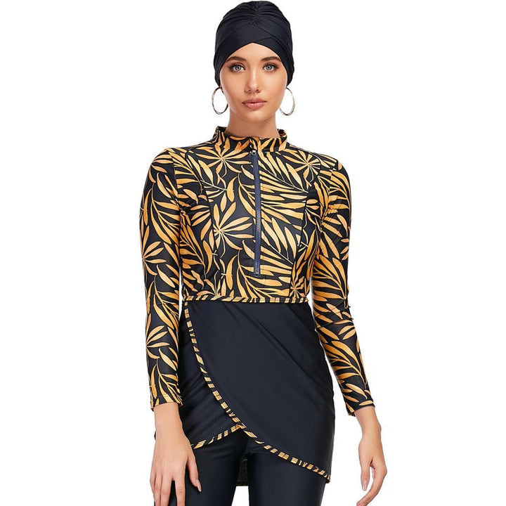 Zipper Muslim Swimsuit Burkini Women - Golden Treasures 