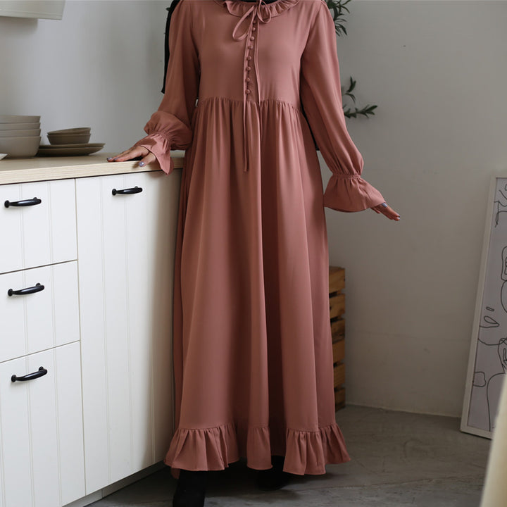 Solid Color Stitching Big Modest Dress - Golden Treasures 