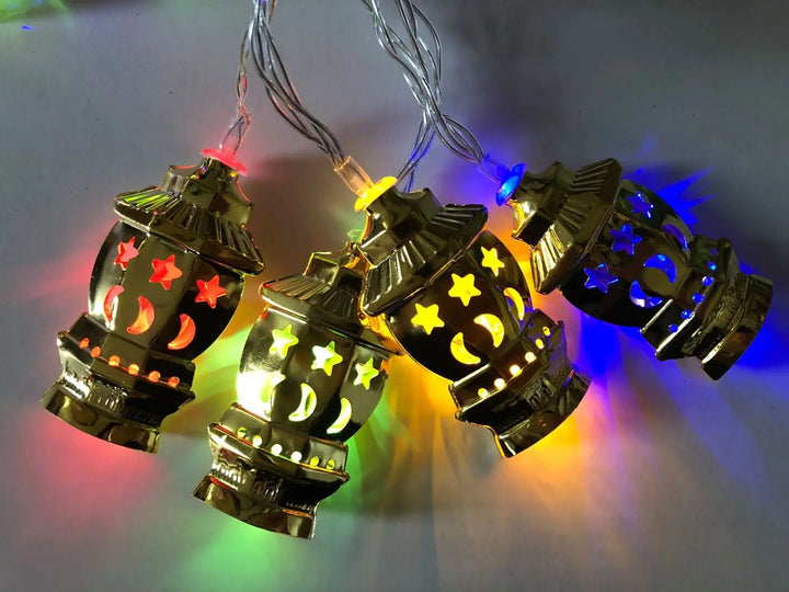 Middle East Arab Muslim Ramadan Wrought Iron LED Palace Lantern String Light - Golden Treasures  # #