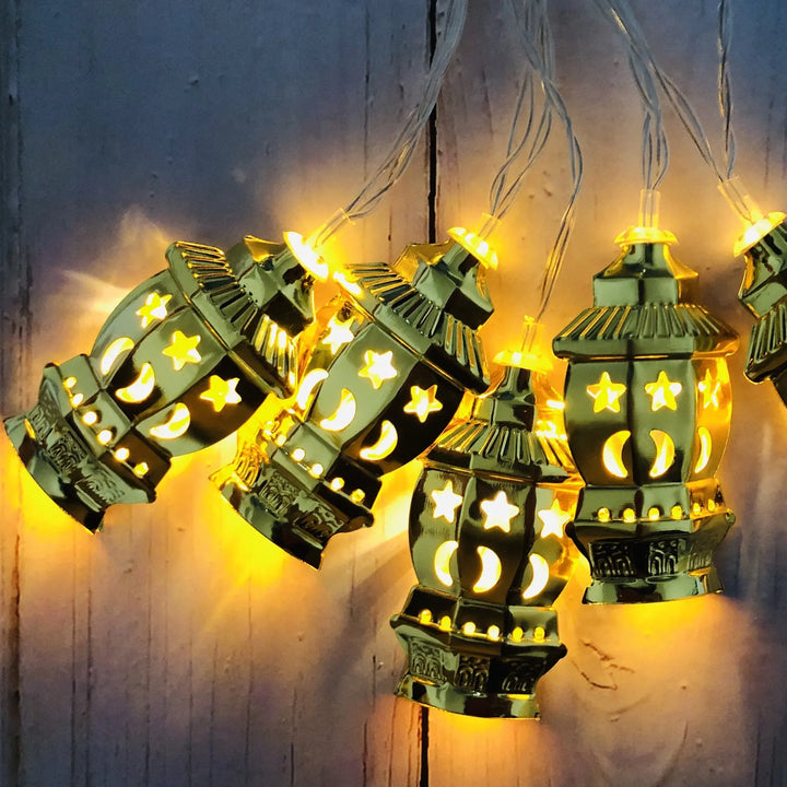 Middle East Arab Muslim Ramadan Wrought Iron LED Palace Lantern String Light - Golden Treasures  # #