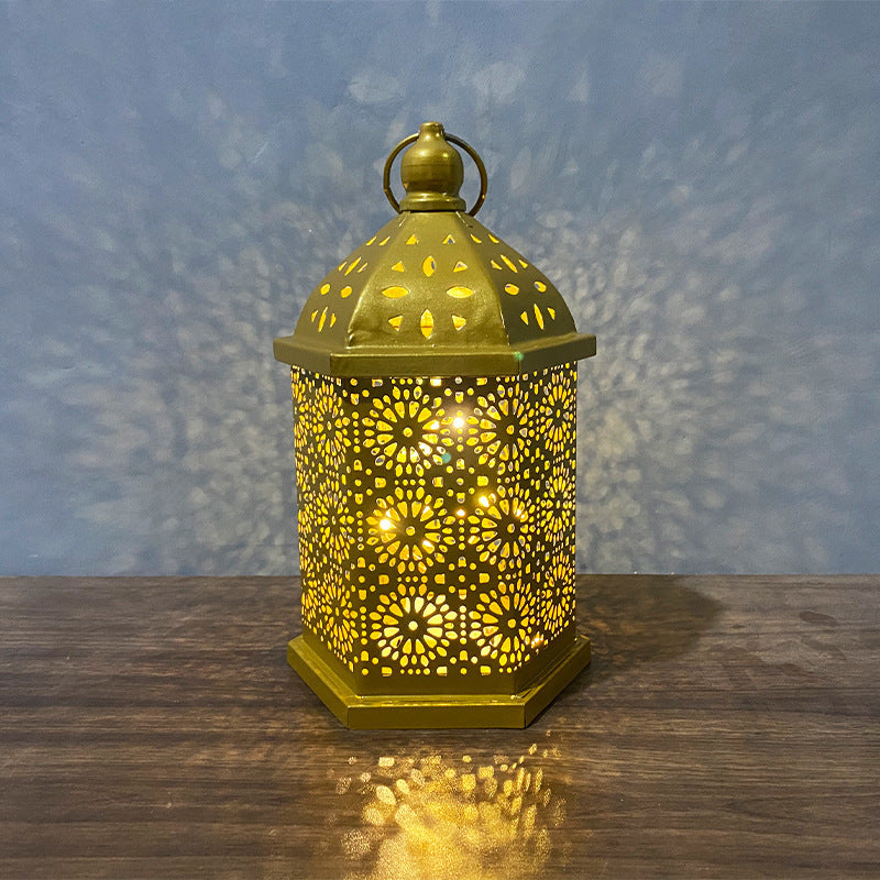 Home Decor Metal Lantern Eid Mubarak Night Led Ramadan Decoration Muslim Party Supplies Gift - Golden Treasures  # #