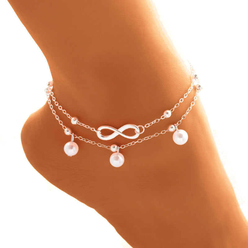 Women's Alloy Anklet With 8-shaped Double-layer Pearls - Golden Treasures  # #