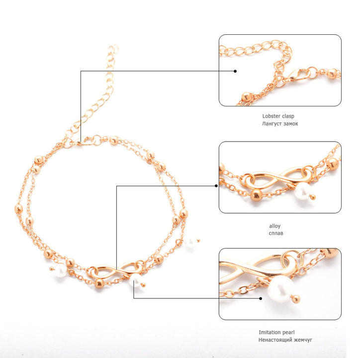 Women's Alloy Anklet With 8-shaped Double-layer Pearls - Golden Treasures  # #