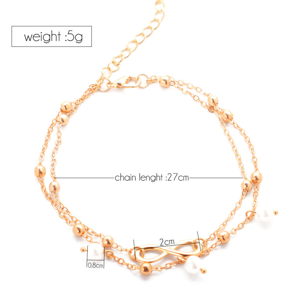 Women's Alloy Anklet With 8-shaped Double-layer Pearls - Golden Treasures  # #