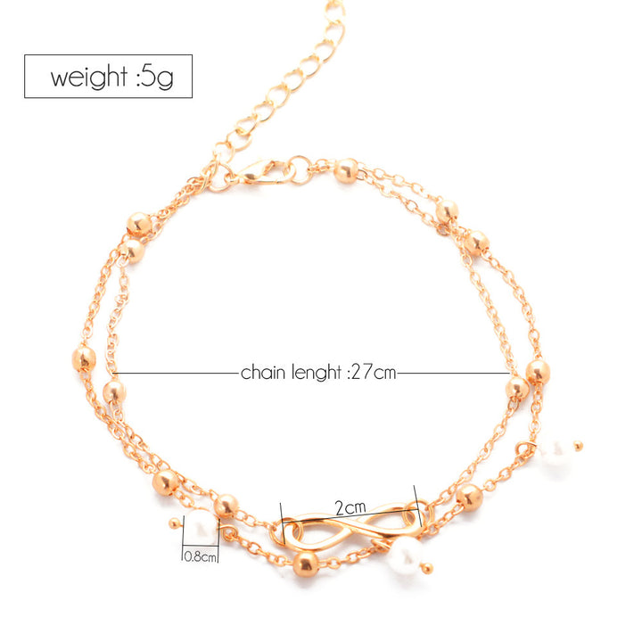 Women's Alloy Anklet With 8-shaped Double-layer Pearls - Golden Treasures  # #