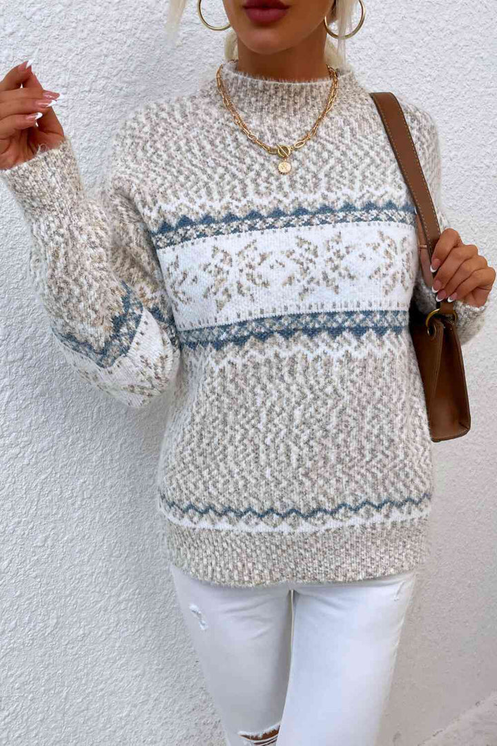 Snowflake Pattern Mock Neck Sweater - Golden Treasures  # #