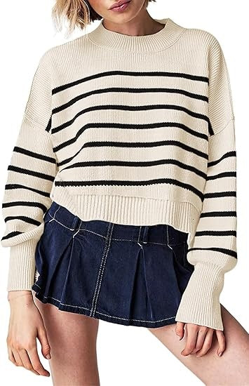 Striped Long-sleeved Sweater For Women - Golden Treasures  # #