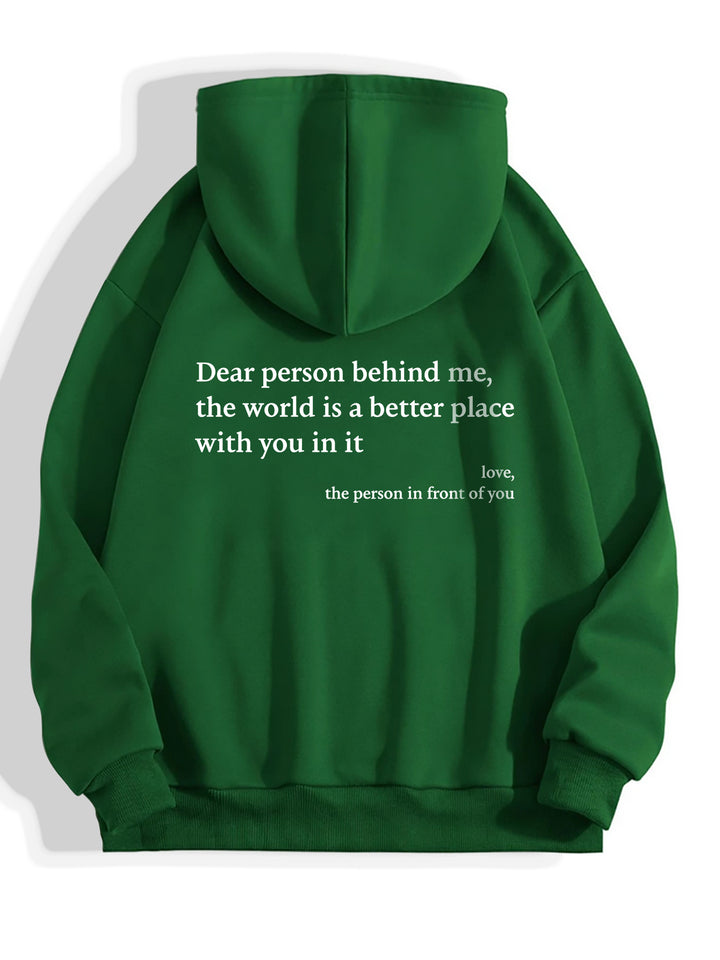 Dear Person Behind Me, Plush Letter Printed Unisex Trendy Hoodies - Golden Treasures  # #