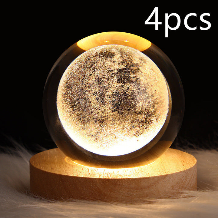 LED Night Light Galaxy Crystal Ball Table Lamp 3D Planet Moon Lamp Bedroom Home Decor For Kids Party Children Birthday Gifts - Golden Treasures 