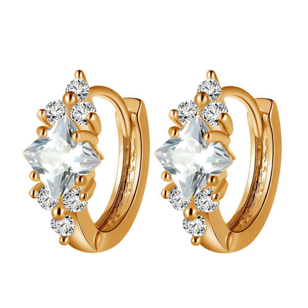 European And American Personalized Square Zircon Earrings - Golden Treasures  # #