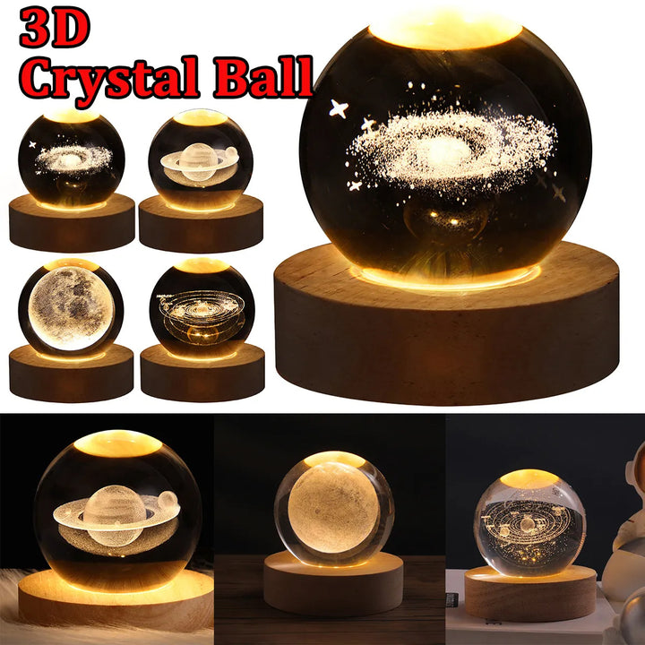 LED Night Light Galaxy Crystal Ball Table Lamp 3D Planet Moon Lamp Bedroom Home Decor For Kids Party Children Birthday Gifts - Golden Treasures  # #