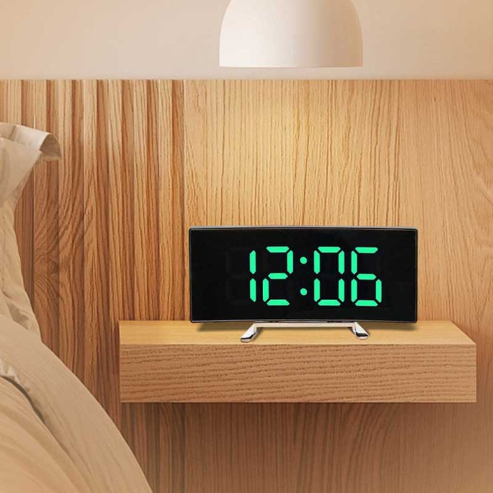 Modern Curved LED Mirror Alarm Clock