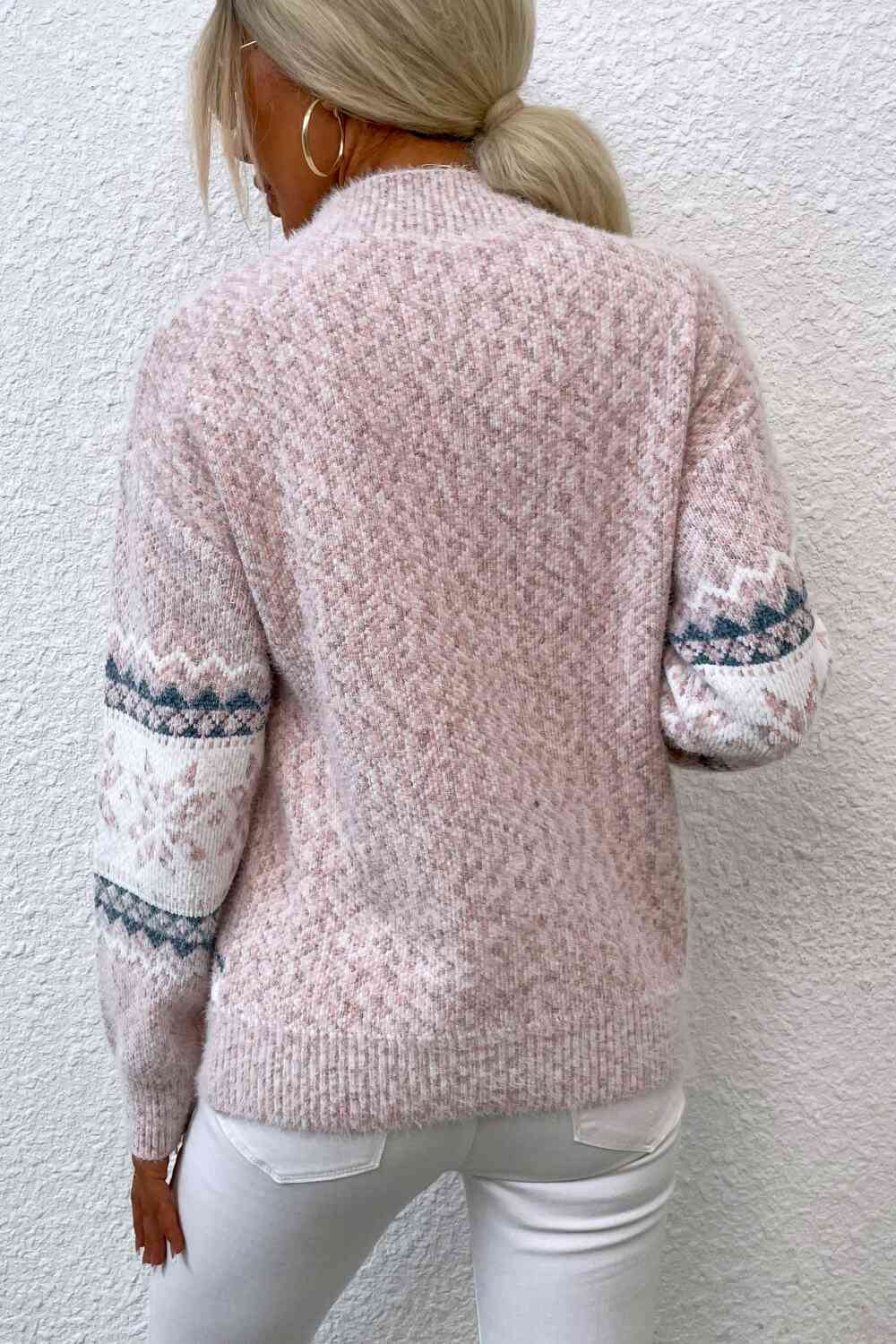 Snowflake Pattern Mock Neck Sweater - Golden Treasures  # #