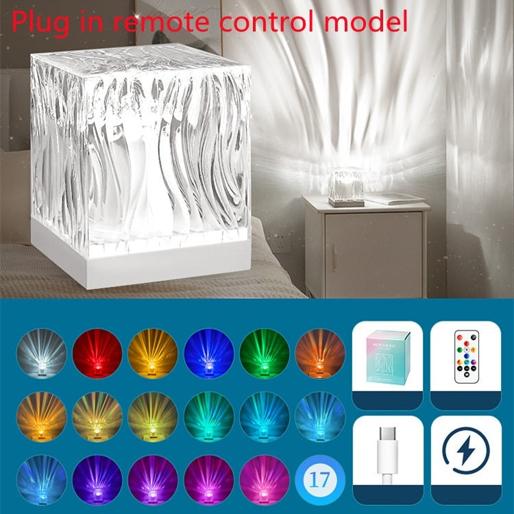 LED Water Ripple Ambient Night Light USB Rotating Projection Crystal Table Lamp RGB Dimmable Home Decoration 16 Color Gifts - Golden Treasures  # #