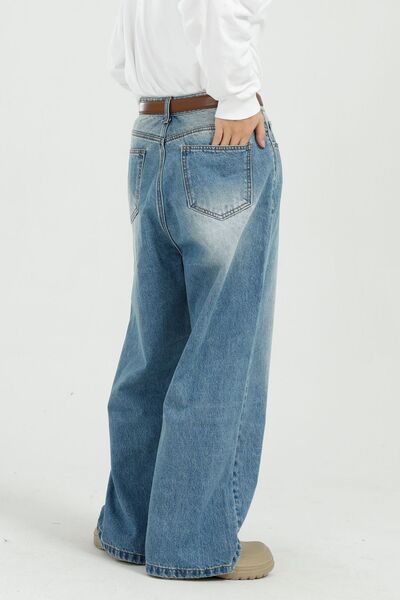 Wide Leg Jeans with Pockets - Golden Treasures  # #