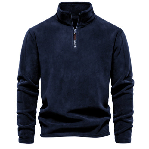 Zippered Sweatshirt With Fleece Winter Casual Pullover Top Men's Clothing