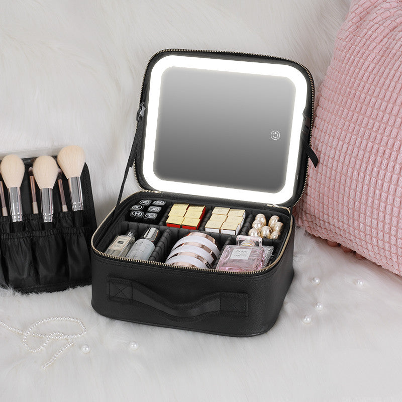 Smart LED Cosmetic Case With Mirror Cosmetic Bag Large Capacity Fashion Portable Storage Bag Travel Makeup Bags - Golden Treasures  # #