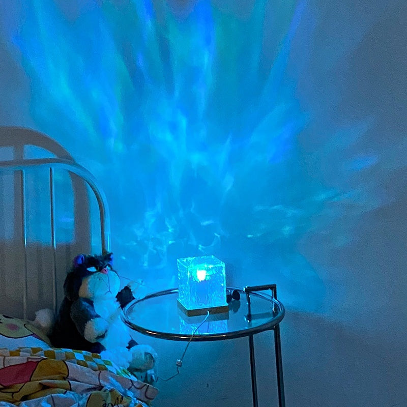 LED Water Ripple Ambient Night Light USB Rotating Projection Crystal Table Lamp RGB Dimmable Home Decoration 16 Color Gifts - Golden Treasures  # #