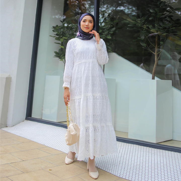 Muslim Malaysia Indonesia Hollow Lace Dress - Golden Treasures 