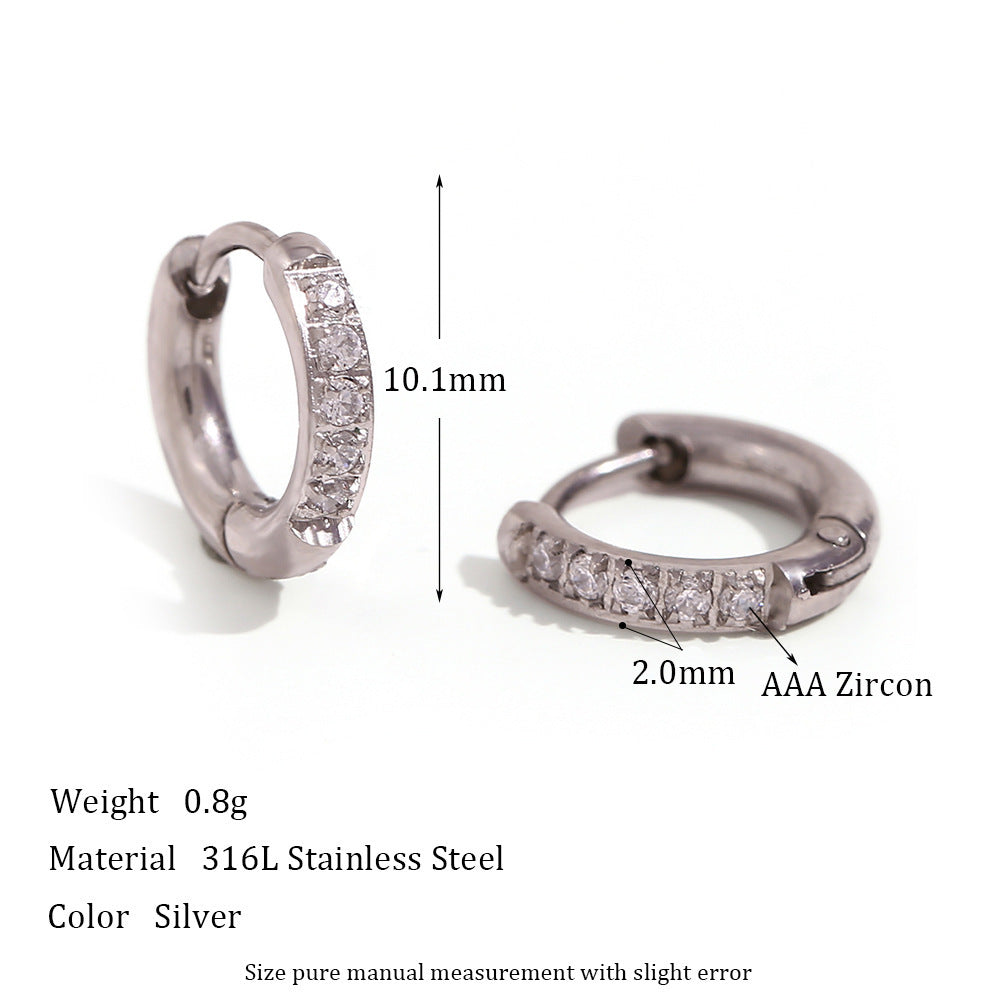 Women's Fashion Titanium Steel Rounded Edge Zircon Earrings - Golden Treasures  # #