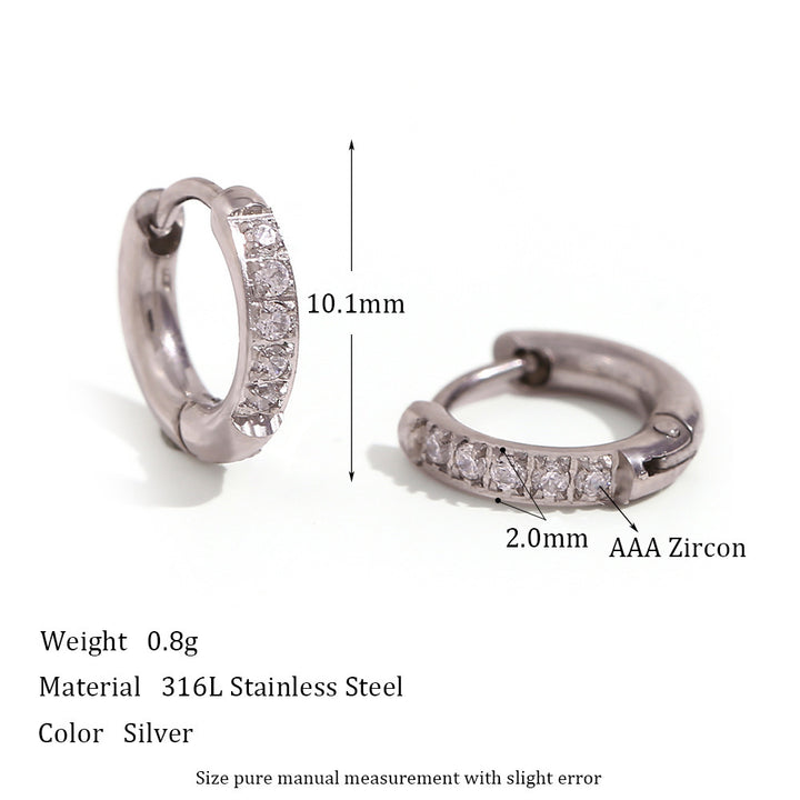 Women's Fashion Titanium Steel Rounded Edge Zircon Earrings - Golden Treasures  # #