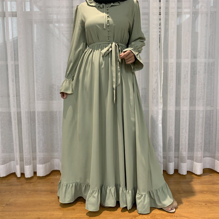 Solid Color Stitching Big Modest Dress - Golden Treasures 