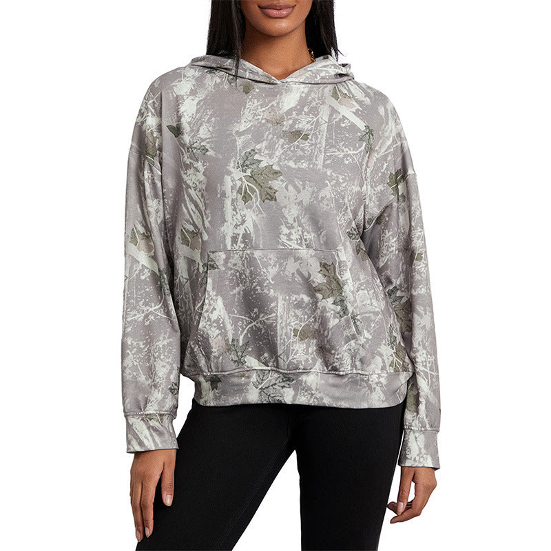 Women's Loose Camouflage Hoodie Maple Leaf Sweater - Golden Treasures  # #