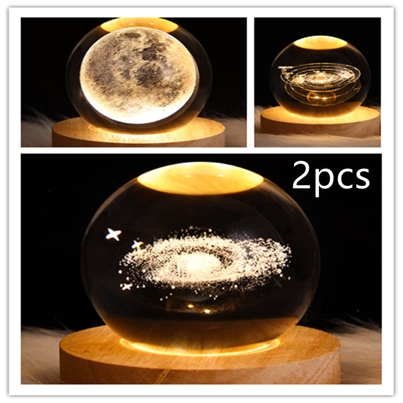 LED Night Light Galaxy Crystal Ball Table Lamp 3D Planet Moon Lamp Bedroom Home Decor For Kids Party Children Birthday Gifts - Golden Treasures 