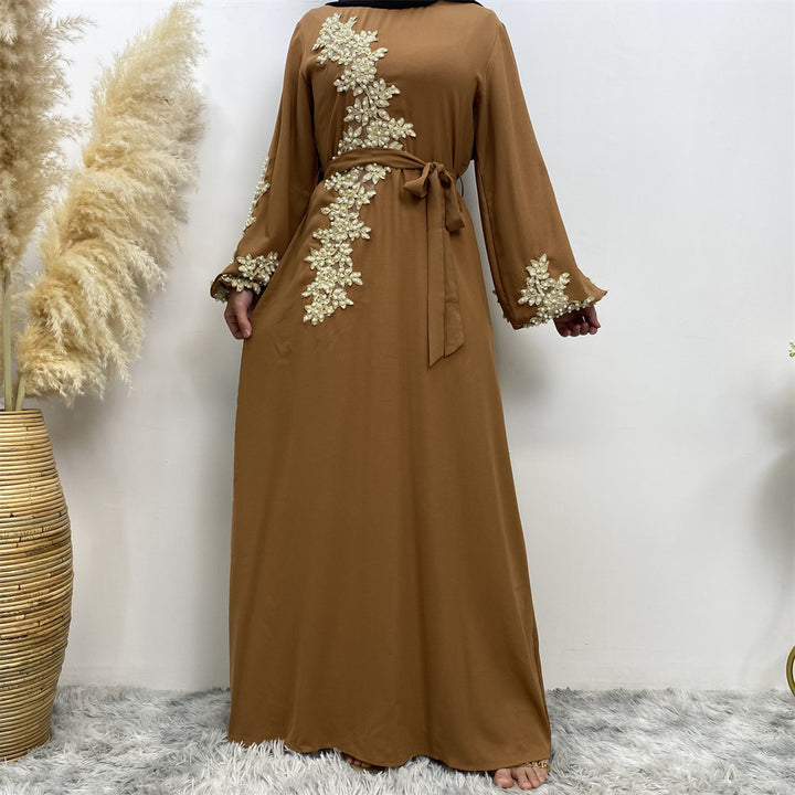 Fashion Lace Beaded Muslim Dress Women - Golden Treasures 