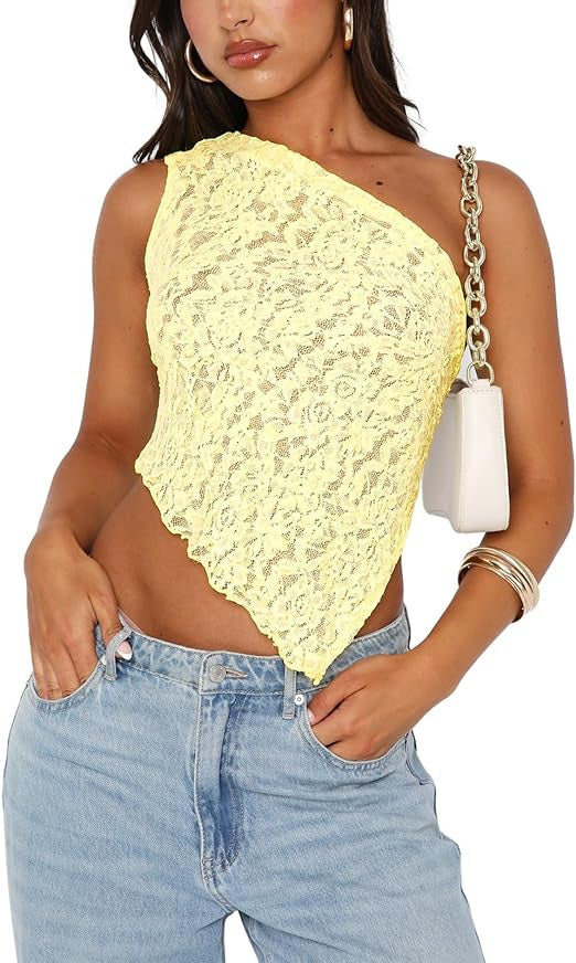 Ins Lace Backless Top Summer Waistless Sloped Neck Vest Streetwear