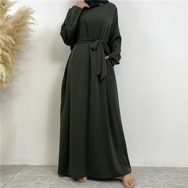 Women's Lace Up Pocket Modest Dress - Golden Treasures 