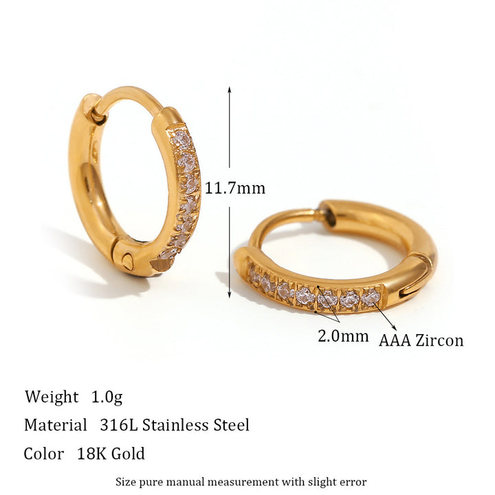 Women's Fashion Titanium Steel Rounded Edge Zircon Earrings - Golden Treasures  # #