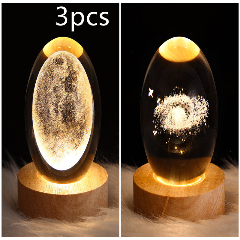 LED Night Light Galaxy Crystal Ball Table Lamp 3D Planet Moon Lamp Bedroom Home Decor For Kids Party Children Birthday Gifts - Golden Treasures 