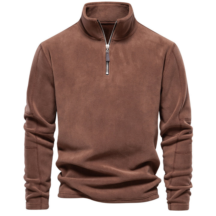 Zippered Sweatshirt With Fleece Winter Casual Pullover Top Men's Clothing