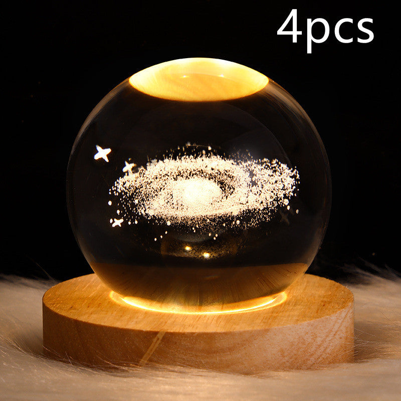 LED Night Light Galaxy Crystal Ball Table Lamp 3D Planet Moon Lamp Bedroom Home Decor For Kids Party Children Birthday Gifts - Golden Treasures 