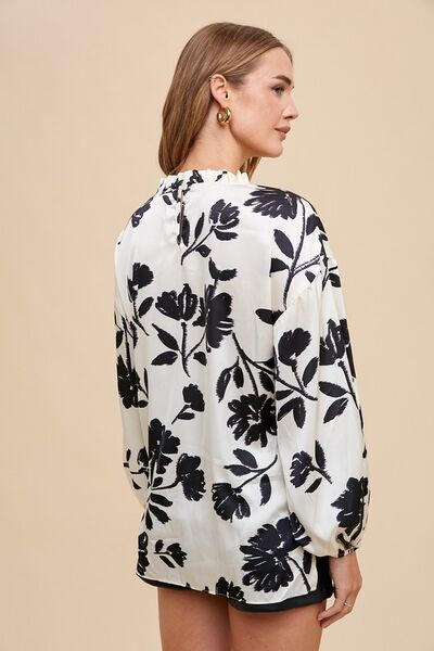 Annie Wear Frill Printed Balloon Sleeve Blouse - Golden Treasures  # #