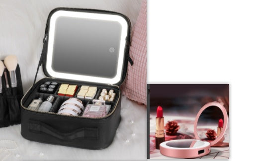 Smart LED Cosmetic Case With Mirror Cosmetic Bag Large Capacity Fashion Portable Storage Bag Travel Makeup Bags - Golden Treasures  # #