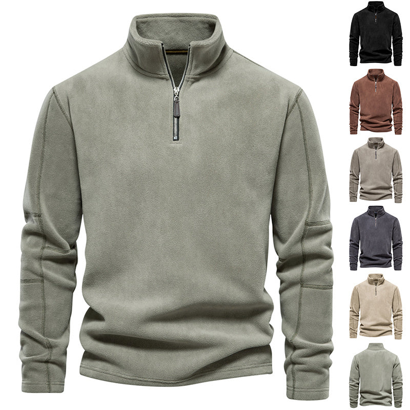 Zippered Sweatshirt With Fleece Winter Casual Pullover Top Men's Clothing