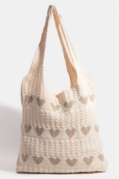 Fame Contrast Heart Crochet Tote Bag - Golden Treasures  # #