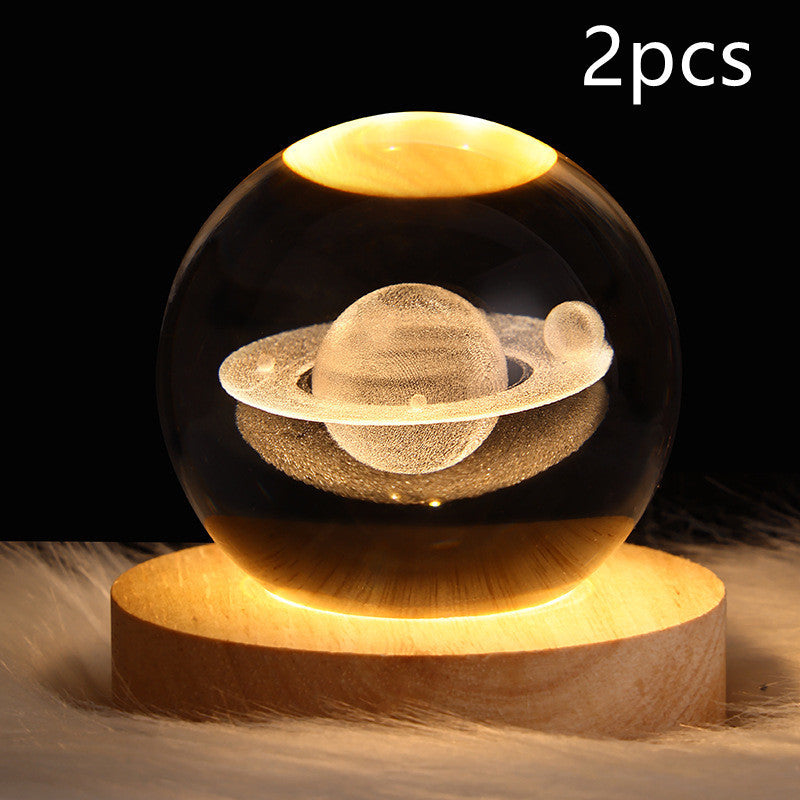 LED Night Light Galaxy Crystal Ball Table Lamp 3D Planet Moon Lamp Bedroom Home Decor For Kids Party Children Birthday Gifts - Golden Treasures  # #