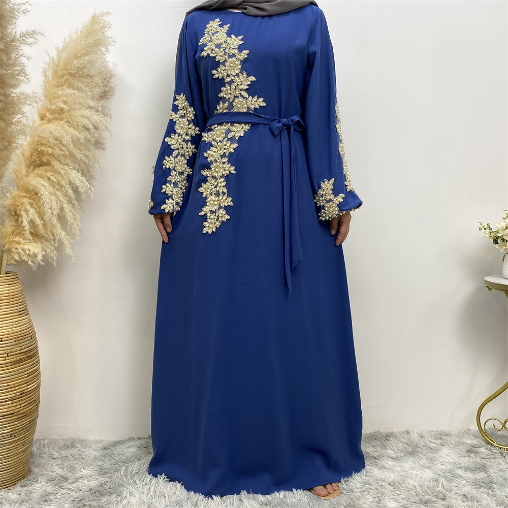 Fashion Lace Beaded Muslim Dress Women - Golden Treasures 