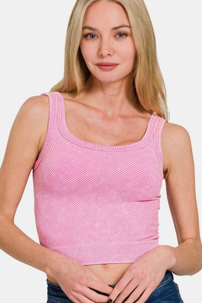 Zenana Washed Ribbed Scoop Neck Wide Strap Tank - Golden Treasures  # #