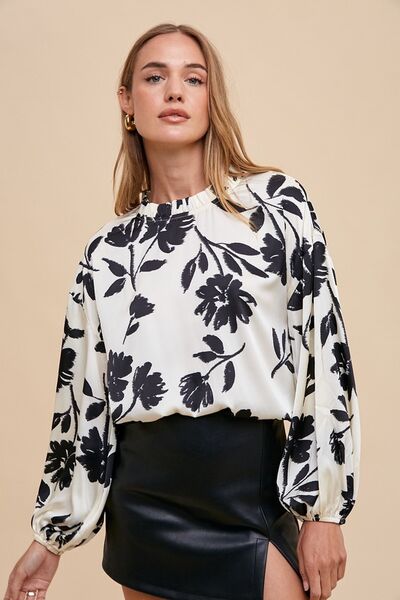 Annie Wear Frill Printed Balloon Sleeve Blouse - Golden Treasures  # #