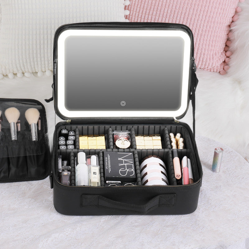 Smart LED Cosmetic Case With Mirror Cosmetic Bag Large Capacity Fashion Portable Storage Bag Travel Makeup Bags - Golden Treasures  # #