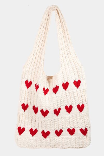 Fame Contrast Heart Crochet Tote Bag - Golden Treasures  # #