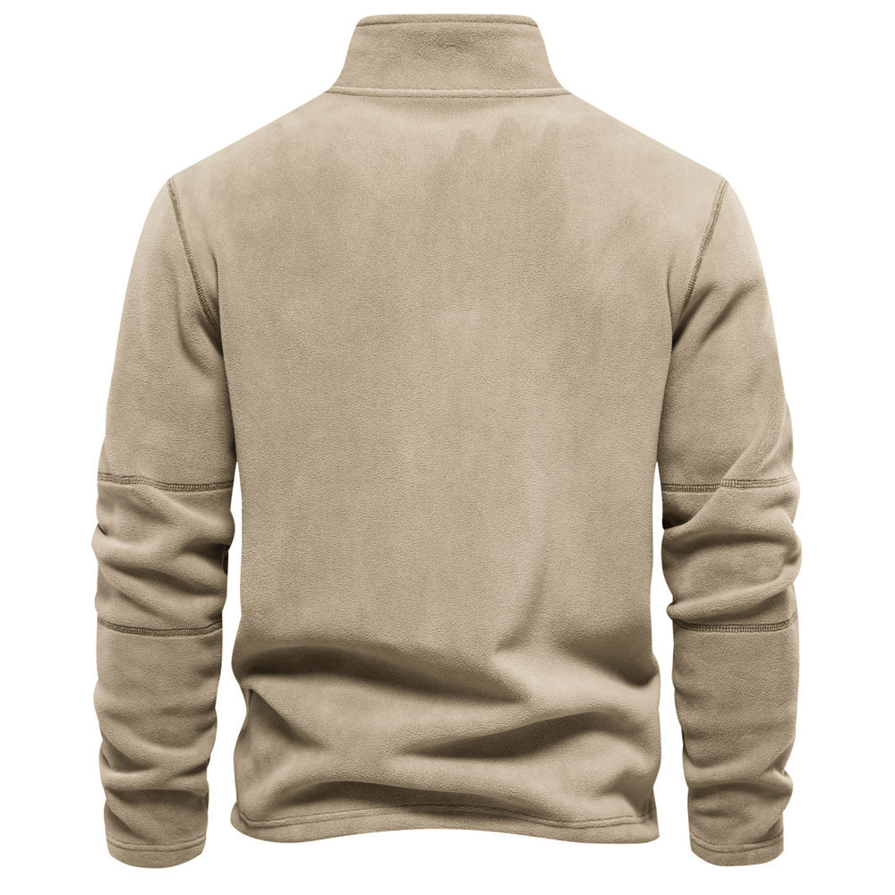 Zippered Sweatshirt With Fleece Winter Casual Pullover Top Men's Clothing